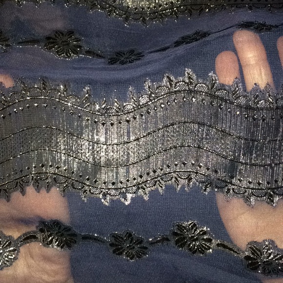 Stunning Navy Blue Sheer Dress w/ Slip - Picture 3 of 4